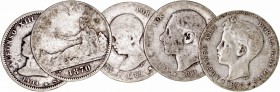 Lotes de Conjunto. Peseta. AR. Lote de 5 monedas. 1870, 1881, 1889, 1900 y 1904. RC a MC.
