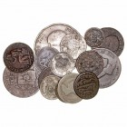 Lotes de Conjunto. AR/AE. Lote de 15 monedas. Variadas, de ellas 6 de plata y 3 extranjeras. Dos con agujerito. BC- a RC.