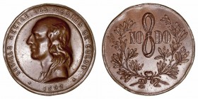Alfonso XIII. Medalla. AE. 1899. Sevilla recibe los restos de Colón, NO&DO. 61.41g. Vives 588. Golpes en canto. BC+.