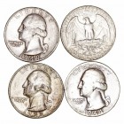 Estados Unidos	. 1/4 Dólar. AR. Lote de 4 monedas. 1944, 1949, 1953 y 1964 D. MBC a BC.