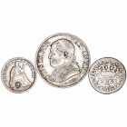 Lotes de Conjunto. AR. Lote de 3 monedas. EE.UU. 1/2 Dime 1853 (agujerito), Portugal 40 Reis y Vaticano Lira 1866. BC+ a BC-.