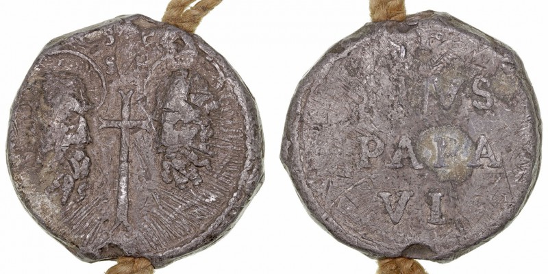Pío VI. Medalla. PB. (1775-1799). Bula papal con parte de cinta. 78.87g. 41.00mm...