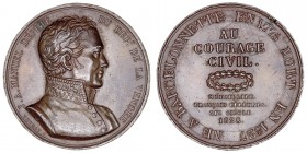 Francia. Medalla. Zinc. Dedicada a J. A. Manuel por su coraje cívico. 1828. Grabador Veyrat. 42.00mm. Marcas en listel. MBC+.