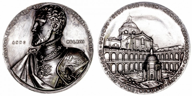 Estado Español. Medalla. AR. 1963. Busto Felipe II acorazado adornado de Gorgona...