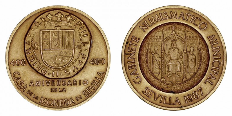 Medalla. AE. 1987. 400 Aniversario de la Casa de la Moneda de Sevilla. 134.82g. ...