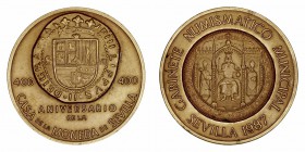 Medalla. AE. 1987. 400 Aniversario de la Casa de la Moneda de Sevilla. 134.82g. 60.00mm. Numerada en el canto. MBC.