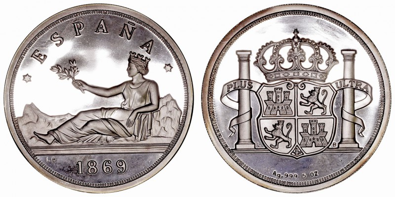 5 Onzas. AR. s/f. España 1869 (similar a las acuñaciones del Gobierno Provisiona...