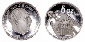 5 Onzas. AR. s/f. Francisco Franco 1892-1975. 155.96g. 65.00mm. Encapsulada y en estuche de terciopelo azul. PROOF.