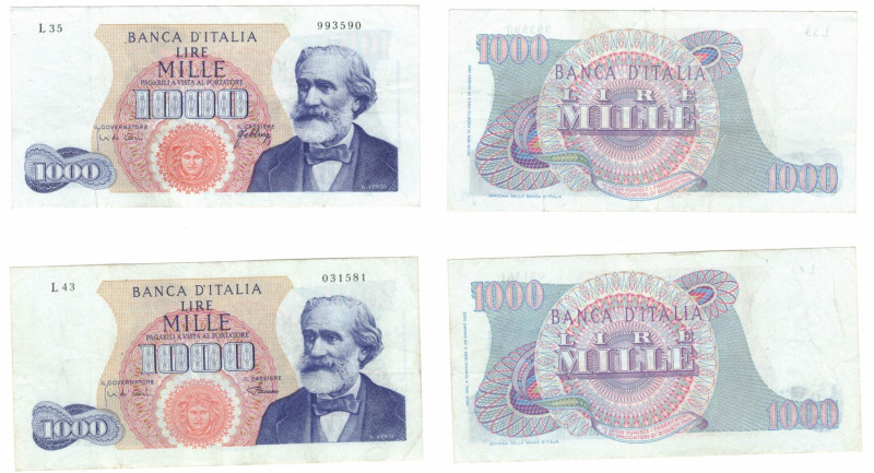 Lotti e Confezioni. Cartamoneta. Repubblica Italiana. 1.000 Lire G. Verdi 1°Tipo...