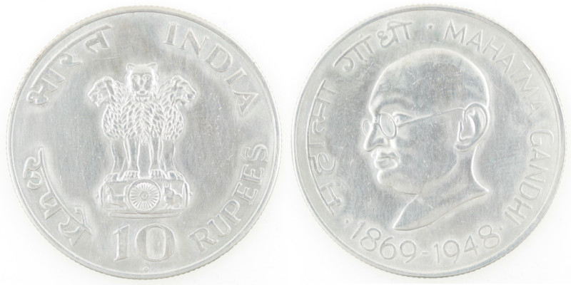 India. 10 Rupie 1969. Centenario della nascita di Mahatma Gandhi. Ag. KM# 185. P...