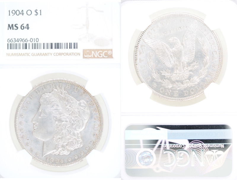 USA. Dollaro Morgan 1904 New Orleans. Ag. KM 110. FDC. In slab NGC MS 64. (Ft. R...