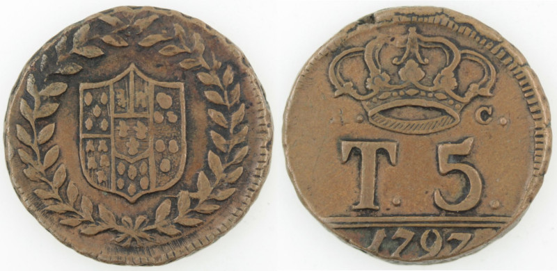 Napoli. Ferdinando IV. 1759-1799. 5 tornesi 1797 Senza la P. Ae. Mag. 296a. Peso...