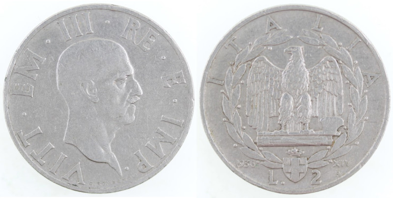 Casa Savoia. Vittorio Emanuele III. 1900-1943. 2 lire 1936 anno XIV Impero. Ni. ...