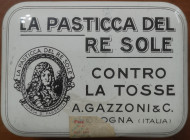 Varie. Scatole di latta Vintage. La Pasticca del Re Sole contro la tosse. A. Gozzoni & C.Bologna. Condizioni piu' che Discrete.