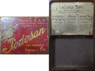 Varie. Scatole di latta Vintage. Societa' SAN. Fabbrica di Prodotti Medicinali. Napoli-Foria 76. Jodosan. Discrete Condizioni.