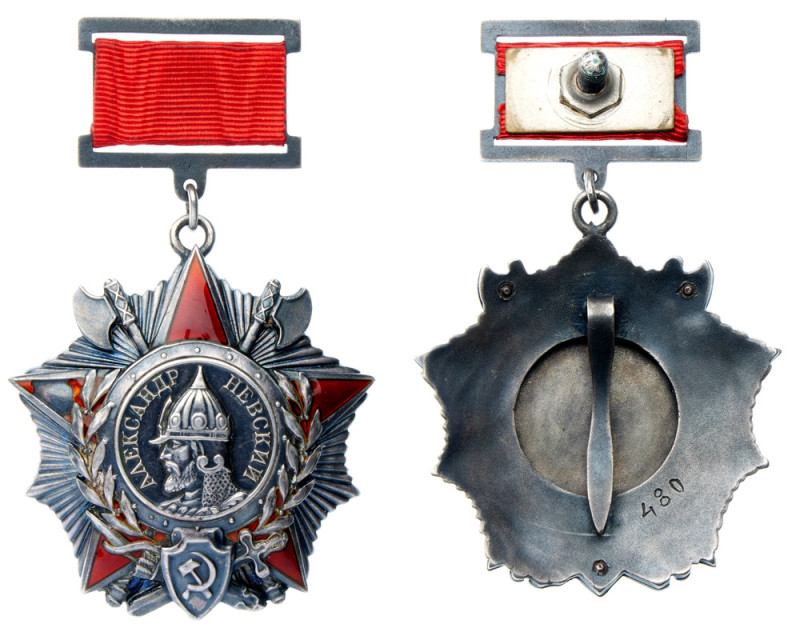 Order of A. Nevsky. Type 1. Award # 480. Type 1, var. 2, on suspension, with sti...