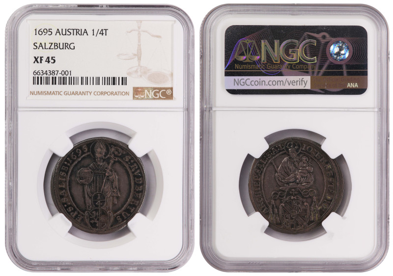 Austria Salzburg ¼ Thaler 1695. NGC XF-45
KM-282, Zöttl-2197, N# 73826; Prince-...