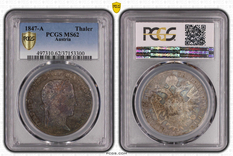 Austria 1 Thaler 1847 A. PCGS MS-62 !!!TOP POP!!!
KM-2240, Valovic# F12, N# 188...