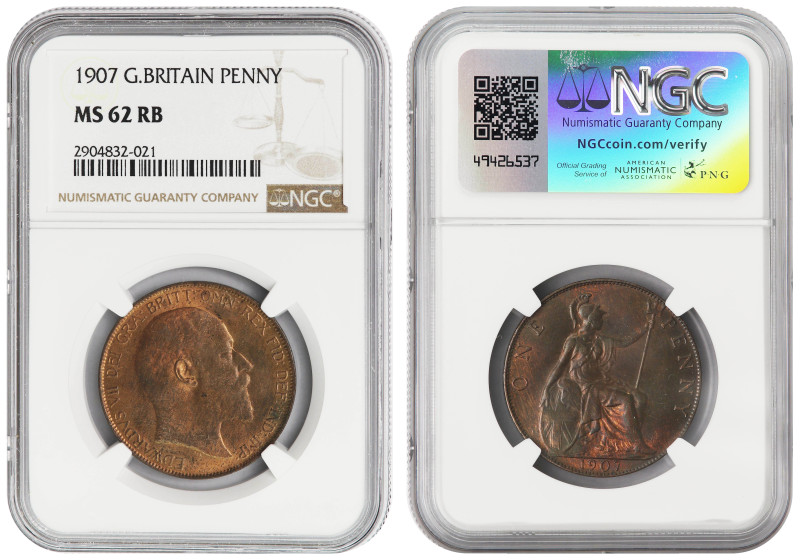 Great Britain, Edward VII, bronze 1 penny 1907 NGC MS62 Red & Brown
KM# 794.2. ...