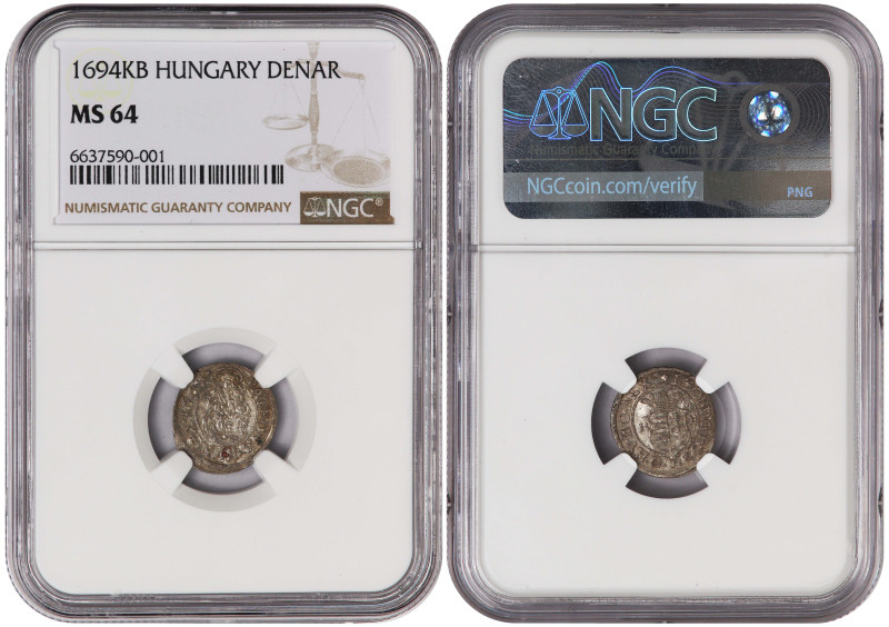 Hungary Denar 1694 KB NGC MS-64 !!!Top Pop 1/0!!!
KM-174, N# 189423; ÉH# 1114, ...