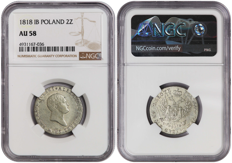 Poland 2 Zlotych 1818 IB NGC AU-58. Total Graded by NGC In AU-58: 2. In Higher G...