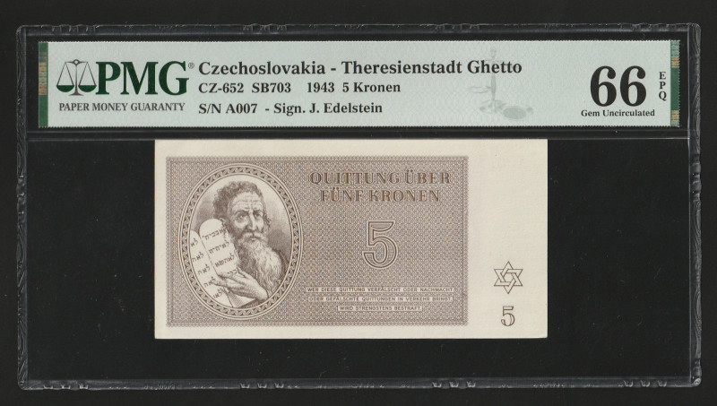 Czechoslovakia. Theresienstadt Ghetto 5 Kronen 1943 PMG Choice UNC 66 EPQ
P-CZ-...