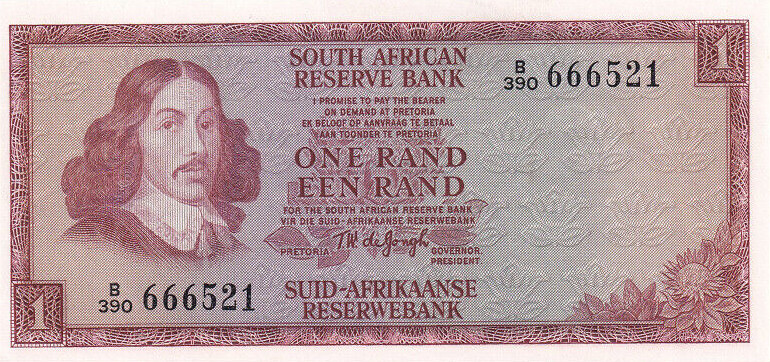 South Africa 1 Rand 1973-1976
P-115b, N# 207683, Hern# 343-358, Signature: T. W...