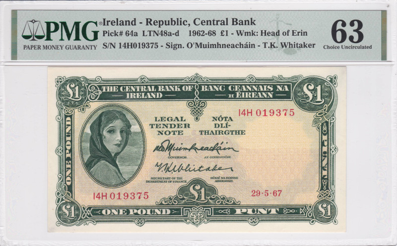 Ireland 1 Pound 1962-68 PMG 63
P-64a, N# 227028, LTN48a-d; 29.5.67; Choice UNC