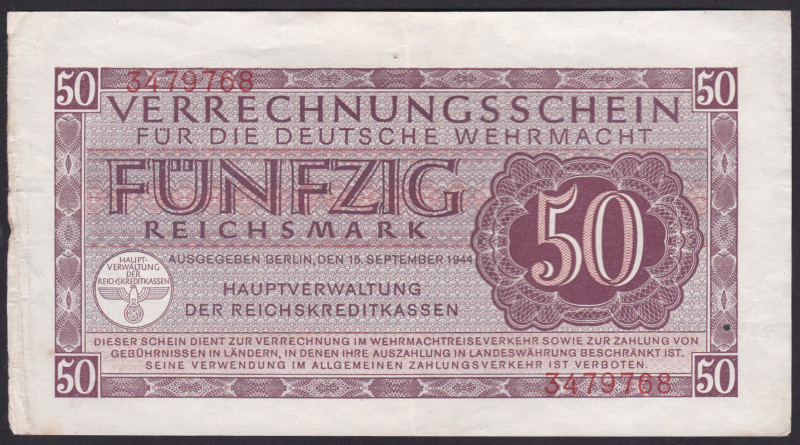 Germany 50 Reichsmark 1944
P-M41; Series - Military Payment Certificates; Germa...