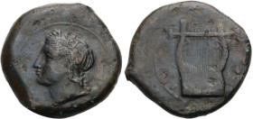 Sizilien. 
Adranon. 
Bronze Litra ca. 354-345 v. Chr. Apollokopf n.l., Lorbeerkranz im kurzen Haar. Rv. Kithara. 12,67 g. 27 mm. Calciati&nbsp;III,&...