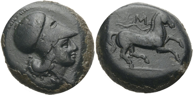 Sizilien. 
Aitna. 
Bronze, 360-340 v. Chr. [ AITNAIWN ] Athenakopf n.r. im kor...