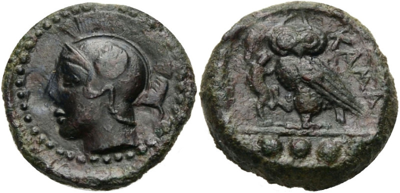 Sizilien. 
Kamarina. 
Tetras, Bronze, 410-405 v. Chr. Athenakopf im Helm n.l. ...