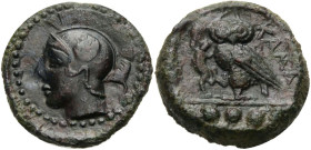 Sizilien. 
Kamarina. 
Tetras, Bronze, 410-405 v. Chr. Athenakopf im Helm n.l. Rv. KAMA Eule n.l., Kopf frontal, eine Eidechse in den Fängen haltend;...