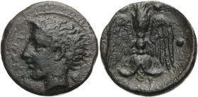Sizilien. 
Katane. 
Tetras (Trionkion), ca. 415-404 v. Chr. Kopf des jugendl. Flussgottes Amenanos n.l. Rv. Geflügeltes Blitzbündel (darin K-A), dre...