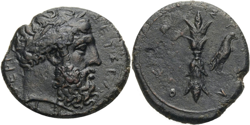 Sizilien. 
Syrakus. 
Bronze Litra, ca. 343-339 v. Chr. Kopf des Zeus Eleutheri...