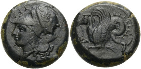 Sizilien. 
Syrakus. 
AE Hemilitron, ca. 375-344 v. Chr. Kopf der Athena in einem mit Lorbeer geschmückten korinthischen Helm n.l., davor SURA, dahin...