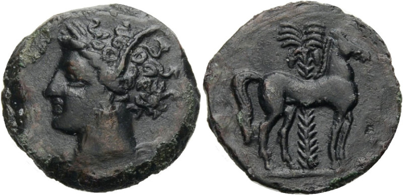 Sizilien. 
Sikulopunier. 
Kleinbronze, ca. 310-280 v. Chr. Panormos (?). Kopf ...