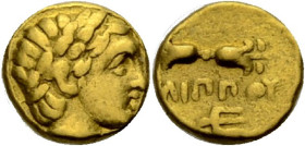 Makedonien. 
Könige von Makedonien. 
Philippos II., 359-336 v. Chr. 1/12 Stater, Gold. ca. 340-328 v. Chr. Pella. Kopf des Apollon n. r. Rv. FILLIPP...