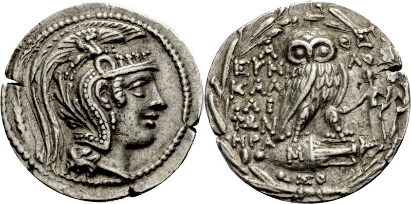 Attika. 
Athen. 
Tetradrachmon, neuer Stil, 140-139 v. Chr. Kopf der Athene mi...
