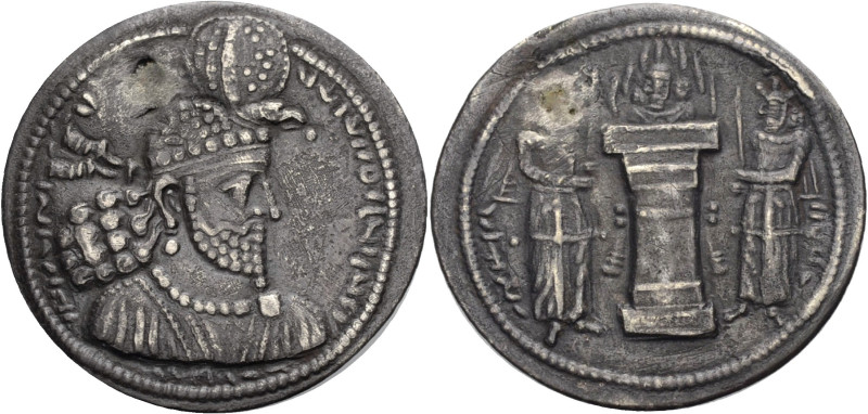 Persien. 
Sasaniden. 
Hormazd II., 303-309. Drachme. Büste mit Adlerkopfkrone ...