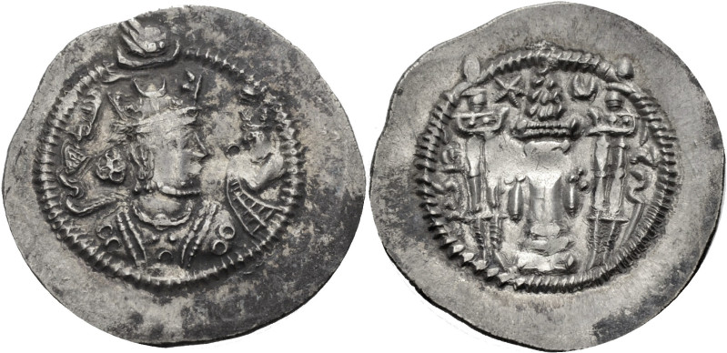 Persien. 
Sasaniden. 
Zamasp 496-499. Drachme, Jahr 2, 497. Mz. WH. Büste mit ...