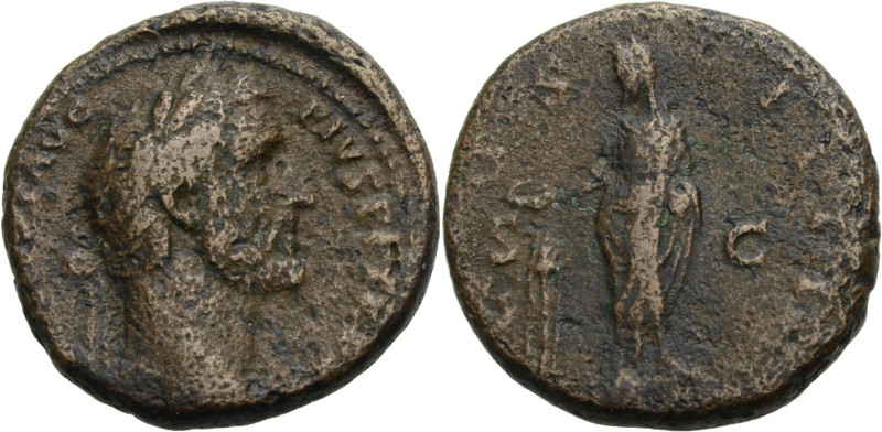 Kaiserzeit. 
Antoninus Pius, 138-161. As, 147-148 Kopf mit L. n. r. Rv. COS III...