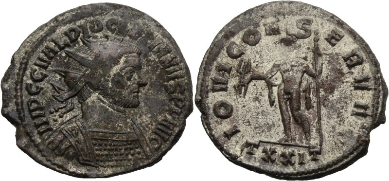 Kaiserzeit. 
Diocletianus, 284-305. Aurelianus, Ticinum, 3 Gep. Büste mit Strkr...