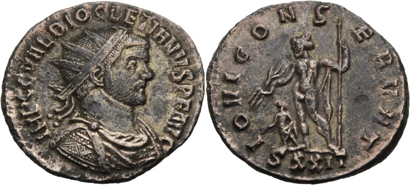 Kaiserzeit. 
Diocletianus, 284-305. Aurelianus, 286 Ticinum. Drap., gep. Büste ...