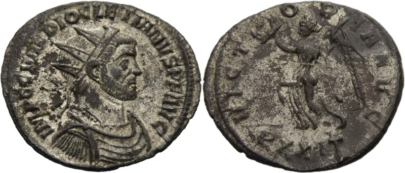 Kaiserzeit. 
Diocletianus, 284-305. Aurelianus, 285 Siscia. Gep. Büste mit Strk...