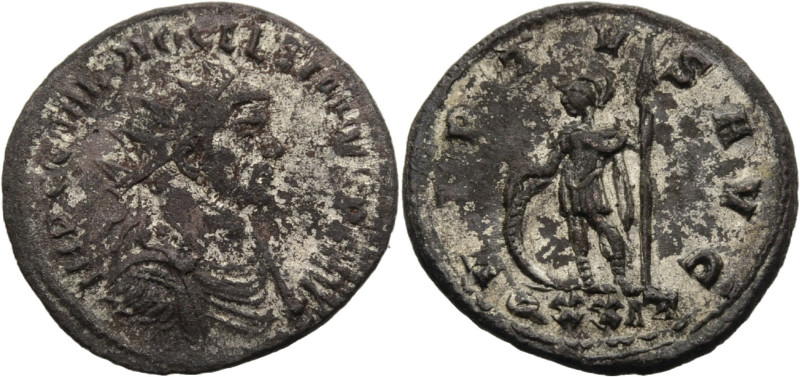 Kaiserzeit. 
Diocletianus, 284-305. Aurelianus, 285 Siscia. Drap., gep. Büste m...