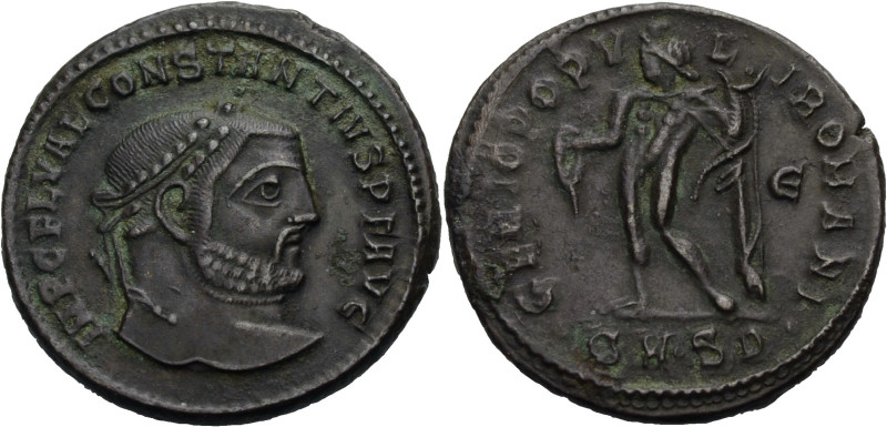 Kaiserzeit. 
Constantius I., 305-306. Follis, 305-306 Serdica. Kopf mit L. n. r...