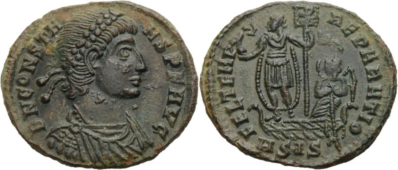 Kaiserzeit. 
Constans, 337-350. Kleiner Follis, 348-350 Siscia. Drap., gep. Büs...