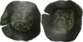 Alexios III. Angelos-Komnenos, 1195-1203. Billon-Aspron Trachy. Bartlose Büste Christi frontal. (IC) - XC Rv. Der Kaiser und der Hl. Constantinus l. u...