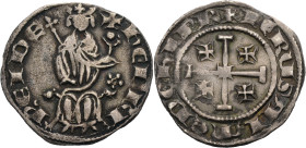 Kingdom of Cyprus. 
HENRI II, second reign 1310-1324. Gros grand, Famagusta? King seated facing, with scepter and orb, rosette in r. field. Rv. Cross...